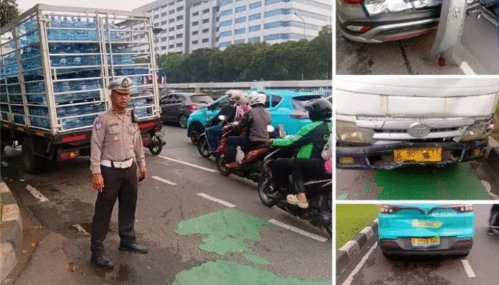 SUV Pajero Sport Hantam Separator, 2 Pengendara di Gatot Subroto Terluka