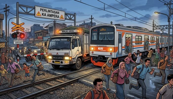 Truk Mogok di Perlintasan KA Ampera, Penumpang KRL Berhamburan Keluar