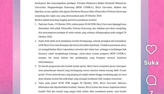 BEM Unsika Beberkan Kronologi Presiden Mahasiswa Diamankan Polisi Jelang Demo
