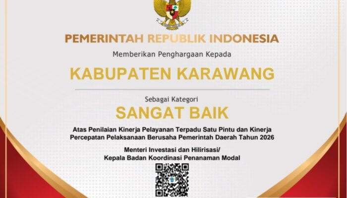 Karawang Raih Penghargaan Sangat Baik dari Kementerian Investasi dan Hilirisasi